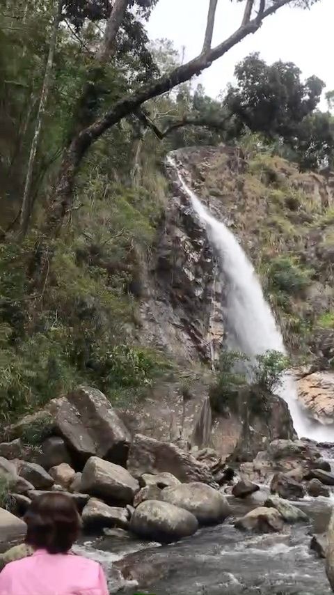 Forest waterfall and mountain stream on a highland route near Nha Trang