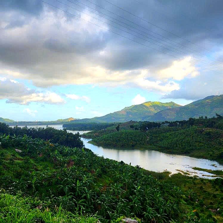 Highland river valley and mountain road view near Nha Trang