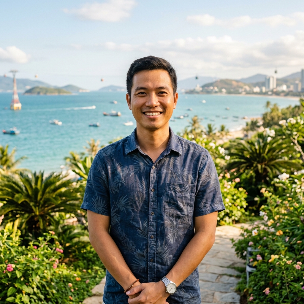 Portrait of the Nha Trang local guide in a coastal setting